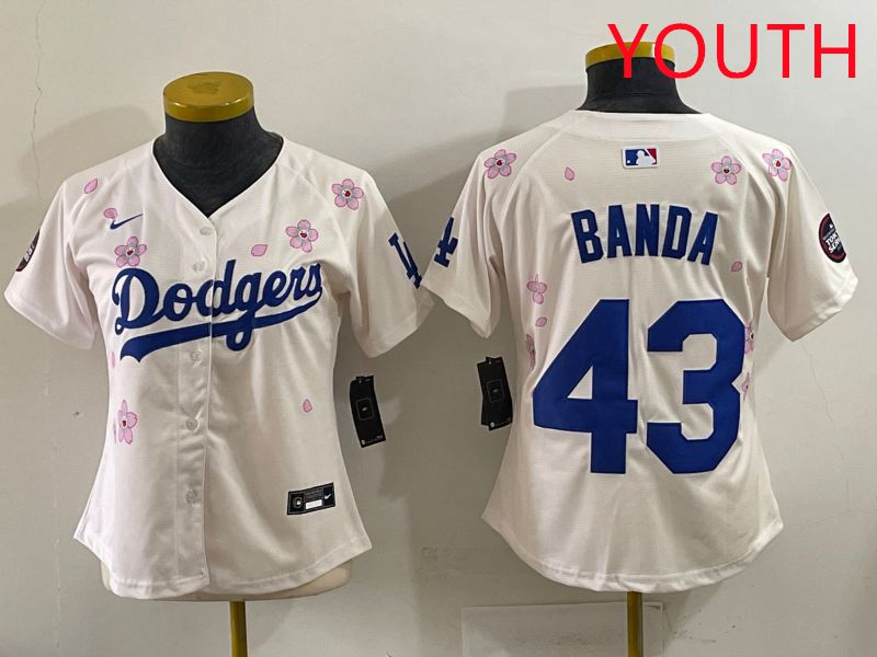 Youth Los Angeles Dodgers #43 Banda Cream Sakura Edition 2025 Nike MLB Jersey style 31->youth mlb jersey->Youth Jersey